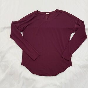 Lucy Long Sleeve Workout Top Round Hem—Burgundy—Medium